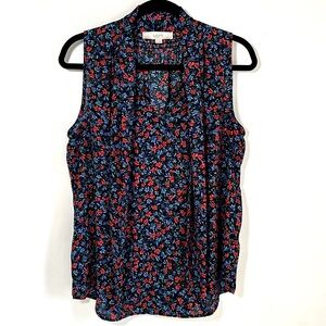 LOFT Floral Sleeveless Tie Neck Blouse (Size M)